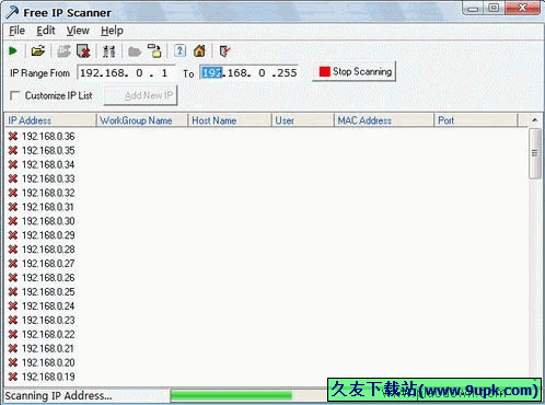 Eusing Free IP Scanner 英文免安装版[IP端口扫描工具]