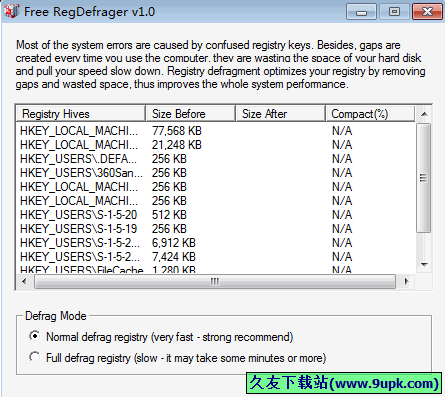 Free RegDefrager 免安装版[注册表碎片整理器]