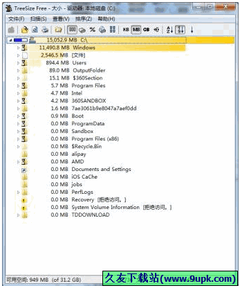 TreeSize Free 汉化[文件夹大小查看工具]